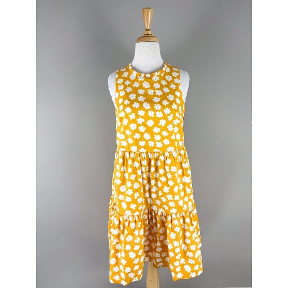 J.Crew Printed Sleeveless Tiered Mini Dress in Cotton Poplin Yellow White Floral - Picture 1 of 3